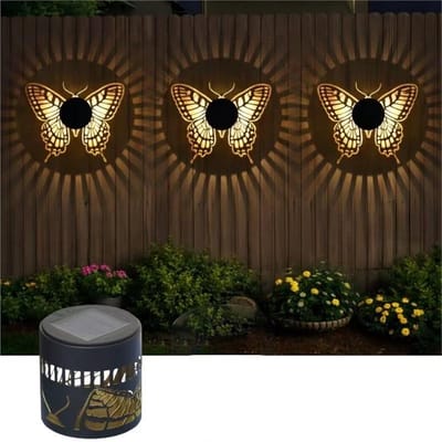 LISM-Waterdichte, op zonne-energie werkende metalen buitenwandlamp met mandala-projectie, warm LED-licht, tuindecoratie - vlinderstijl