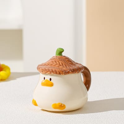 Schattig Eendje met Deksel Souvenir Klein Cadeau Cartoon Mok Grote Capaciteit Eenvoudige Thuis Keramische Kop Kantoor 380ML