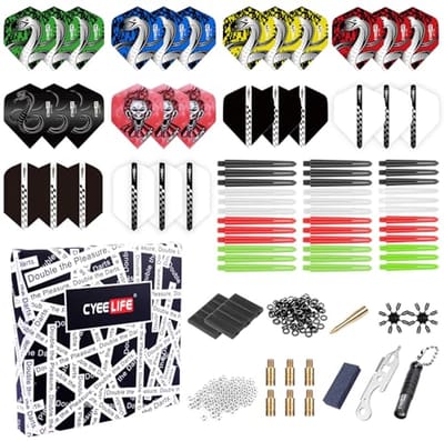 CyeeLife 180 stuks dart-accessoireset, professionele dartaccessoires met flights, schachten, punt-beschermers, punt-beschermers, punt-beschermers, punt-beschermers, dart-extractor tool enz