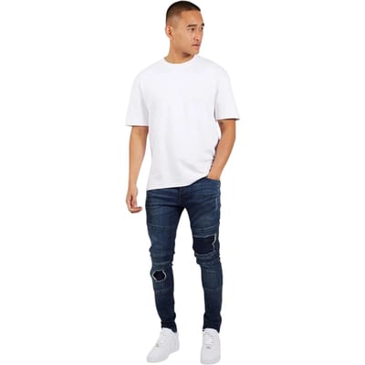 Brave Soul Slim-fit denim bikerjeans voor heren (Donkerblauw)