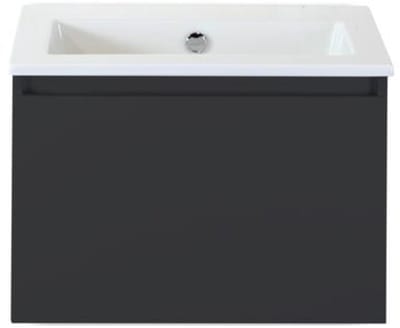 Frozen Badmeubelset 60 cm - Greeplijst in Kleur - Zwart Mat - Keramische Wastafel Wit Zonder Kraangat
