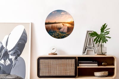 WallCircle - Wandcirkel - Muurcirkel - Zonsondergang in de Nederlandse polder - Aluminium - Dibond - 30x30 cm - Binnen en Buiten