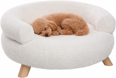Hondenbed – Sofa hond – Sofa kat – Flamingo Deteno Rond Wit – 54 x 54 x 27 cm – houten pootjes