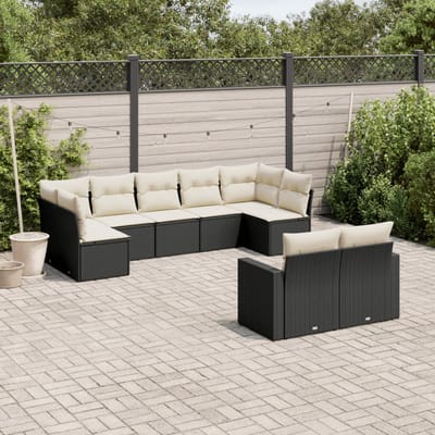 vidaXL - 9-delige - Loungeset - met - kussens - poly - rattan - zwart