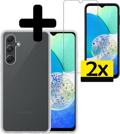 Hoesje - Met 2x Screenprotector - Geschikt voor Samsung Galaxy A14 - Sterk & Shockproof - Back Cover - Siliconen Case - Telefoon Hoes - Telefoonhoesjes - Transparant