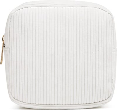Corduroy Mini Make-up Tas - Wit | 14 x 14 x 5 cm | Toilettas / Maandverband Etui | Fashion Favorite