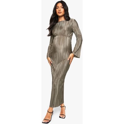 boohoo Dames Zwangerschaps Plisse Batwing Midaxi Jurk | Licht Kaki | Maat: 36