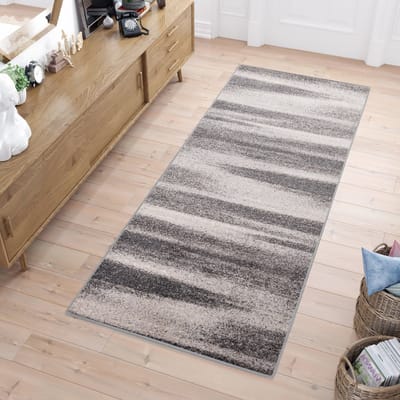 Tapiso Sari Tapijt Loper Grijs Gestreept Woonkamer Hal Slaapkamer Maat- 60x100