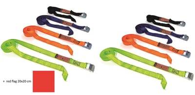 JUMBO Combi Pack Super Deal – 8x Extra Stevige Spanbanden met Klemgesp – 25 mm – 2x 1M, 2x 2M, 2x 2,5M & 2x 3M – Inclusief Veiligheidsvlag – Voor Aanhanger, Transport & Ladingzekering