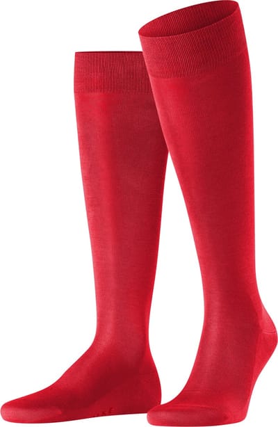 FALKE Tiago lang eenkleurig fil d'Ecosse katoen kniekousen heren rood - maat 39-40