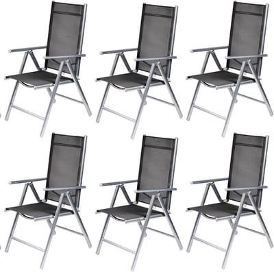 Klapstoelen Tuin - Opvouwbare Stoelen - Buiten Zitten - 8 standen rugleuning - 6 stuks - New York Grey