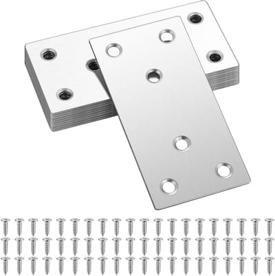 Platte rechte reparatieplaten, plaatbeugel, verbindende herstelplaten, roestvrij stalen ondersteuning, meubels reparatieplaat bevestiging (zilver 80 x
