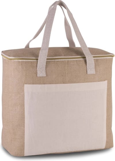 Kimood Grote koeltas jute/canvas - 38 x 32 x 16 cm - 20 liter - Koeltassen voor onderweg/op het strand
