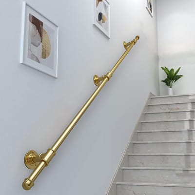 Wandmontage Leuning - Traphouder Binnen Buiten - Veilige Steun - Smeedijzer Robuust - 540 cm Lengte - Goudkleurig