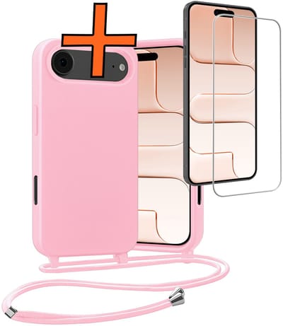 Hoesje Geschikt voor iPhone Air Hoes Met Telefoonketting Met Screenprotector - Backcover Geschikt voor iPhone Air Case Met Koord - Lichtroze