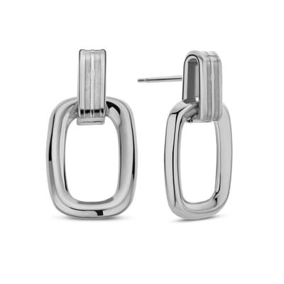 CO88 Collection Oorbellen Dames - Oorhangers - Rechthoek - 20x10mm - Staal - Zilverkleurig - 8CE-70551