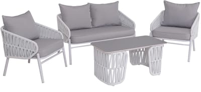 Tuinset MCW-P90, loungeset tuinlounge bank fauteuil tafel, touwvlechtwerk touw stof/textiel (180 g/m²) ~ lichtgrijs