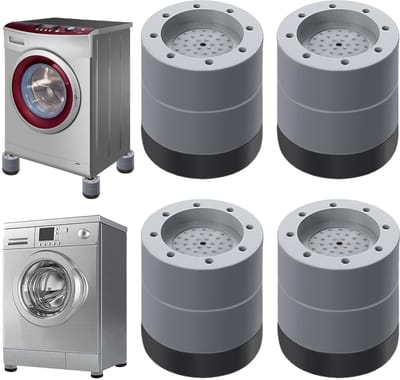 Ynkkvre - Set van 4 Wasmachine Trillingsdempers – Verstelbare Rubber Antislip Voetjes – Geluidsreducerende Wasmachine Voet Pads – Grijs