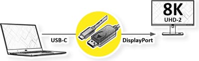 ROLINE USB type C - DisplayPort adapterkabel, v1.4, M/M, 1 m