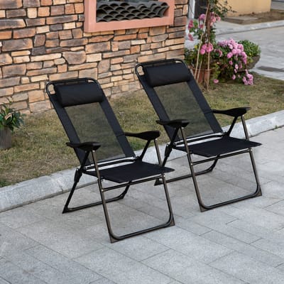 Pugsdrly Set van 2 klapstoelen, klapligstoel, weerbestendig, 5-voudig verstelbare rugleuning, metalen frame, zwart
