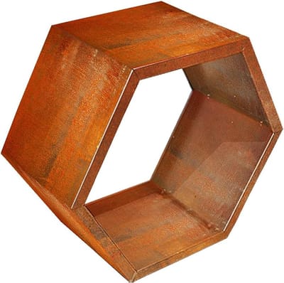 Brandhoutrek Metaal - Hout Opslag - Buitenhaard Accessoire - Modulaire Zeskant - 6 Planken - Roestkleur