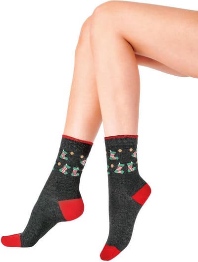 Pretty Polly Sokken - Kerst - Christmas - Dames Kerst Sokken - Design - Christmas Stocking Socks - One Size - Grijs/Mix