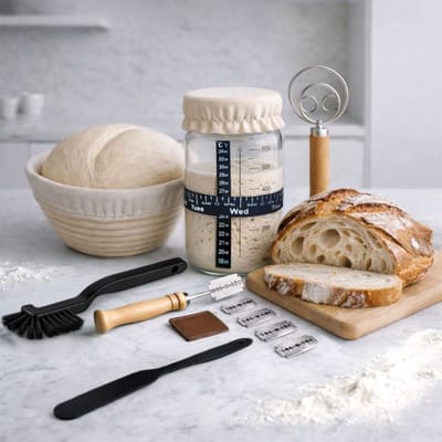 MikaMax Sourdough Starter Kit - Complete Zuurdesem Set met Starterpot, Rijsmand en Deegmes