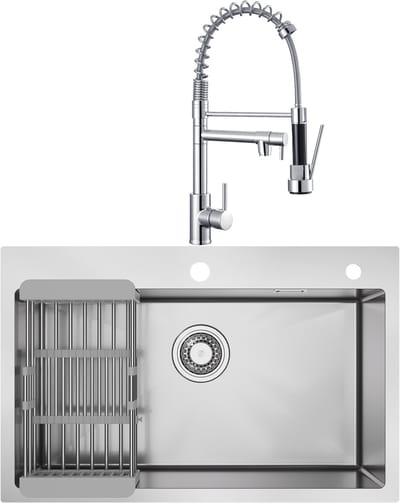 CECIPA max Spoelbak voor keuken 70x45 cm - Spoelbakken Keuken Met keukenkraan met uittrekbare uitloop - Spoelbakken Met Afdruip - Enkele spoelbak Met Waterafvoersysteem - Wasbak Keuken RVS