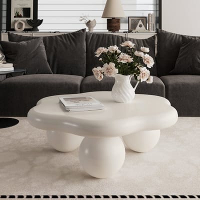 HAUSS SPOLE Salontafel - Wolkvormig Design Met Ronde Poten - Voor Woonkamer En Kinderhoek - MDF - 80 cm - Cremewit
