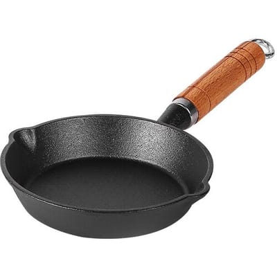Maxcook Ongecoate Gietijzeren Pan - Houten Handvat - Diameter 10cm