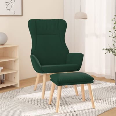 vidaXL - Relaxstoel - met - voetenbank - stof - donkergroen