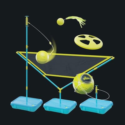 5-in-1 Multiplay-sportset voor kinderen – Swingbal, voetbal, volleybal, tennis en frisbee – draagbare basis voor elk oppervlak – geschikt vanaf 6 jaar – voor ontwikkeling van hand-oogcoördinatie