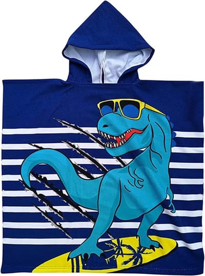 Schattige Cartoon Badcape voor Kinderen met Kap - Zacht, Sterk Absorberend en Ideaal voor Strand en Bad (Dino met Zonnebril)
