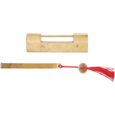 Messing Slot met Sleutel 6,5cm Antieke Chinese Stijl Gesneden Hangslot voor Sieradendoos Kast beige
