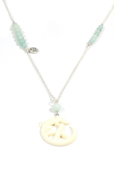 Heaven Eleven dames Ketting zilver plating - amazoniet kralen - wit hertegewei ibiza peace