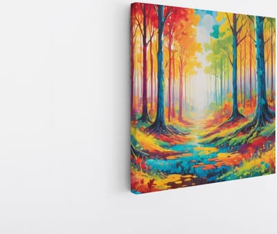Saammp Canvas Schilderij - Kleurrijk abstract bos - Natuur - Landschap - 20x20 - Foto op canvas - Wanddecoratie - Muurdecoratie Woonkamer - Slaapkamer decoratie - Canvas Print