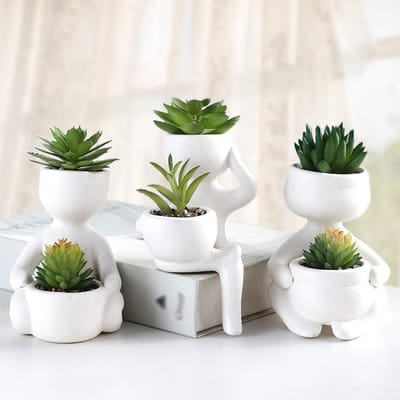 Kunstmatige Vetplanten - Decoratieve Nepplanten - 3 Stuks - Keramische Pot