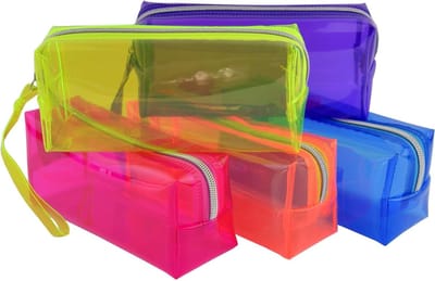 Grote Multifunctionele Transparante Pennentas - 3 Stuks - Ideaal voor School, Reizen en Make-up Organisatie in Paars