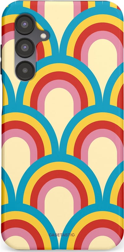 Casetastic hoesje geschikt voor Samsung Galaxy A16 - Dubbellaagse bescherming - Retro regenboog - Fashion Case - Lichtblauw Crème Goud Rood