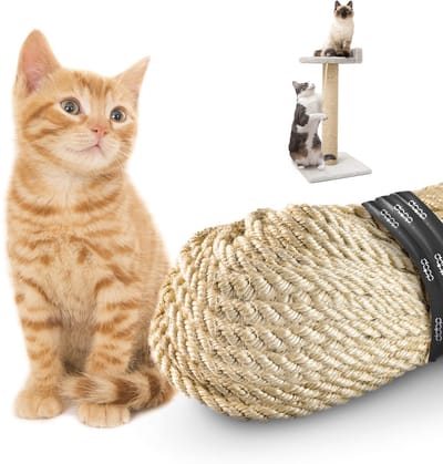 DQ-PP SISALSEIL - 1 m - 6 mm dik - Natuurlijk Sisaltouw voor Krabpaal Kattenboom - Krabpaal DIY voor Katten Reserveonderdelen