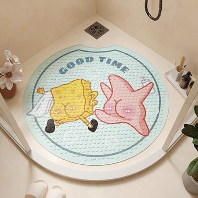 Ronde Badkamer Antislip Vloermat Badkamer Douche Ruimte Spongebob Squarepants Mat Badkamer Anti-val Badkuip Voetmat round notch 55 * 55cm white