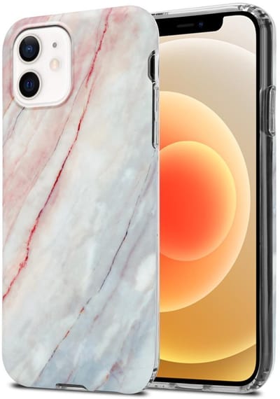 Cadorabo Hoesje geschikt voor Apple iPhone 12 / 12 PRO in Roze Wit Marmer No. 21 - Beschermhoes gemaakt van TPU siliconen Case Cover met mozaïek motief