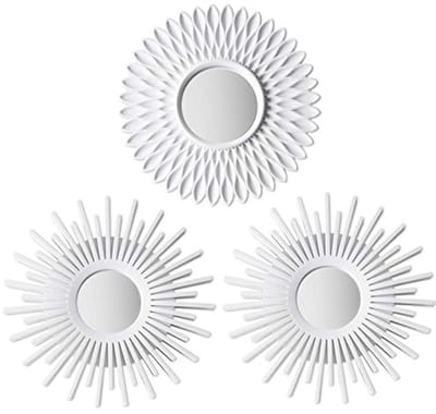 Set van 3 Wandspiegels - Witte Ronde Spiegels voor Woonkamer en Slaapkamer| Decoratie voor Thuis | Shabby Chic