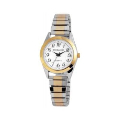 Excellanc-model 1700022-001-Dameshorloge-rekbare band-zilverkleurig/goudkleurig-bicolor-3 atm waterdicht-diameter 27mm
