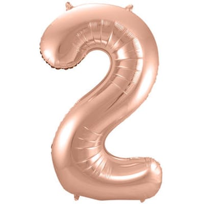 Rosé Goudkleurige Cijferballon cijfer 2 - 86cm