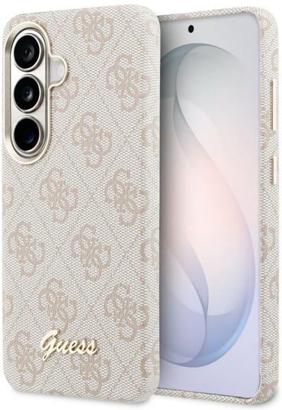 Guess Hoesje Geschikt voor Samsung Galaxy S26 - 4G Script Logo - Compatibel met MagSafe - Back Cover Roze