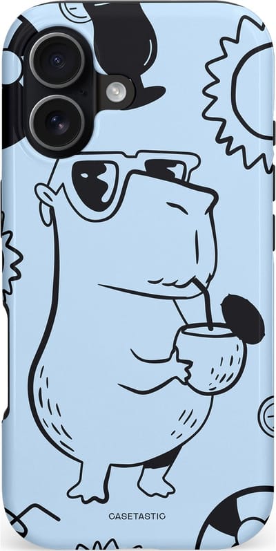 Casetastic hoesje geschikt voor Apple iPhone 17 - MagSafe - Dubbellaagse bescherming - Capibara cocktail - Fashion Case - Lichtgrijs Zwart Lichtblauw