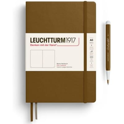 Leuchtturm1917 notitieboekje, hardcover, medium a5, blanco, bruin