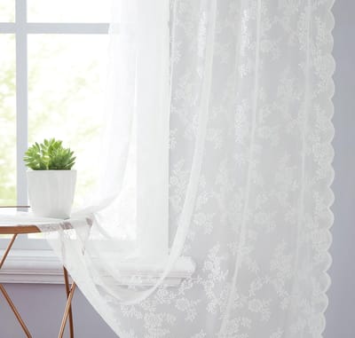 Qelus Kant Vitrage met Bloemen - Transparant Gordijn met Broderie - Romantisch Kanten Gordijn - Tunnelzoom - Vintage Decoratie - Rideau Dentelle Floral - B150xH130cm
