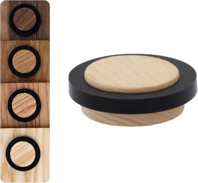 Houten Deurstopper - Zelfklevende Stopper - Bescherm Muren - Met Rubber Bescherming - Ø37x16mm - Essenhout Zwart
